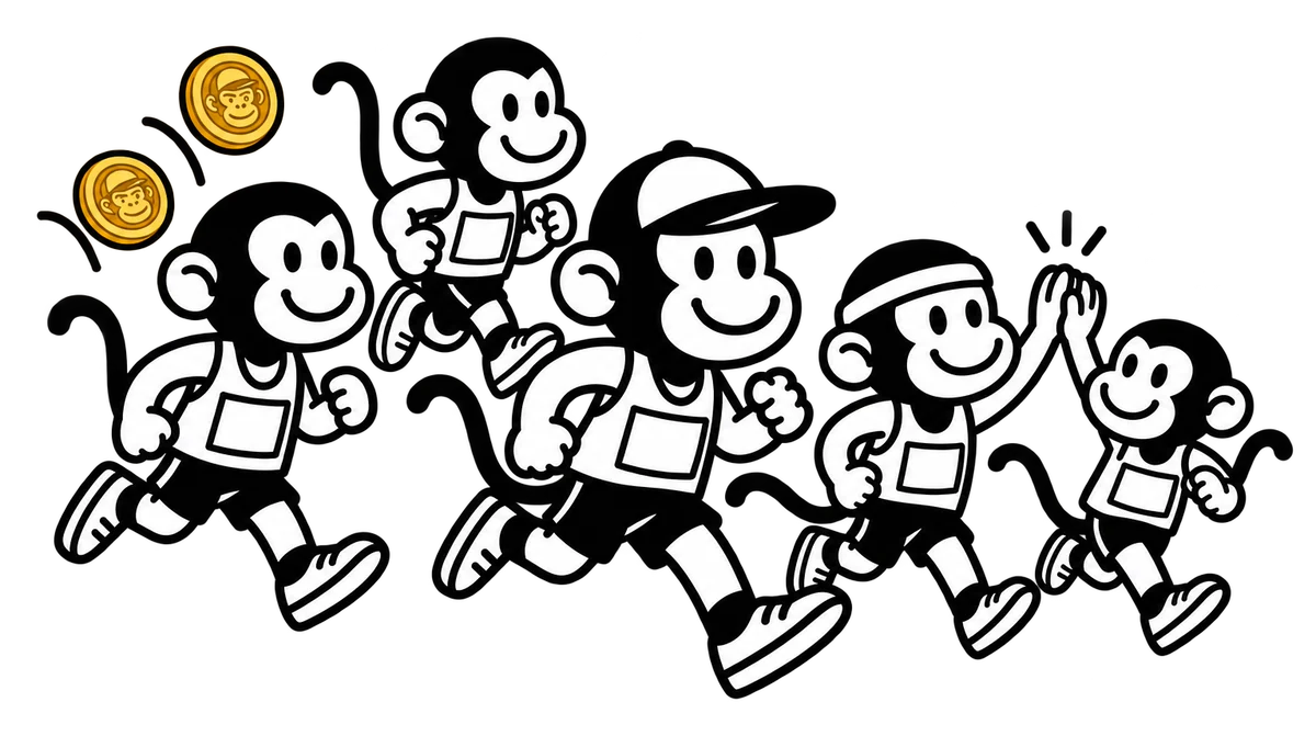 Un grupo de monos de Moncu corriendo juntos como un club